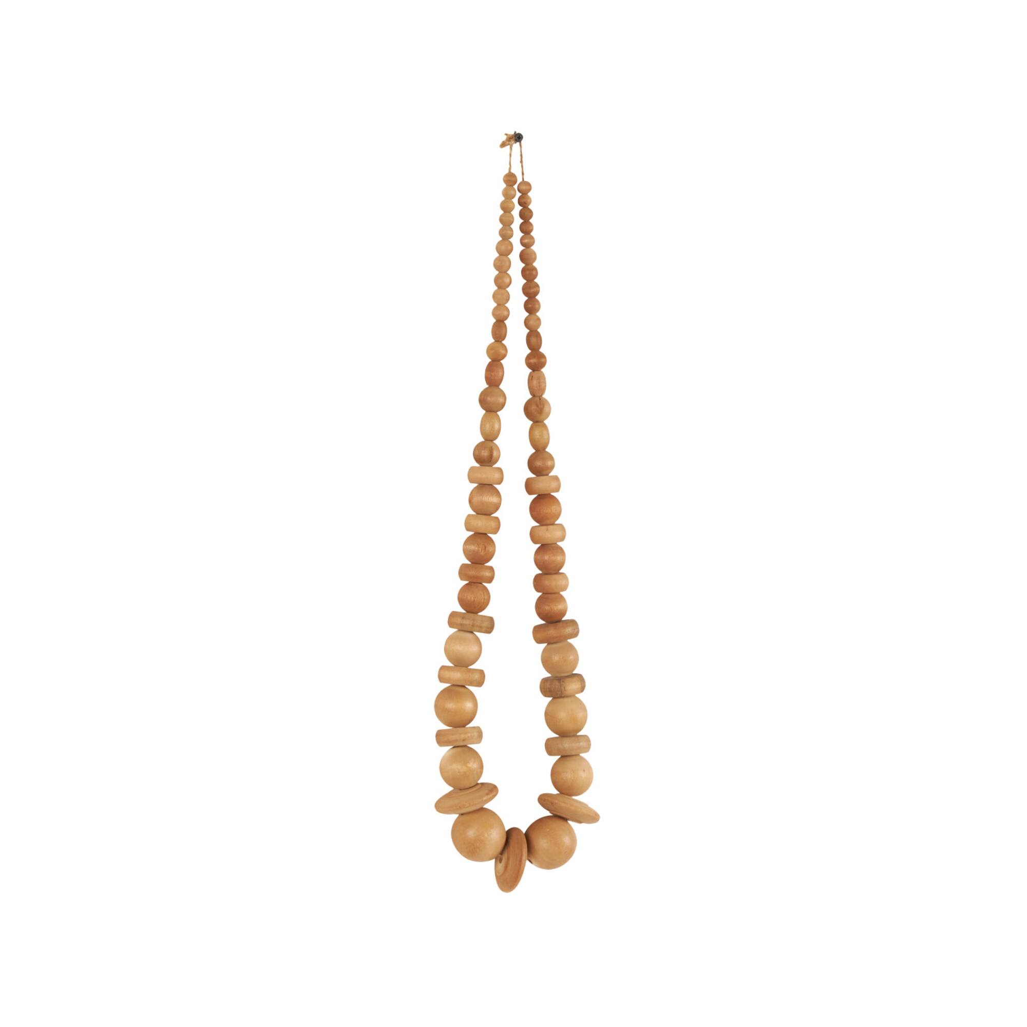 Light Brown Wood Necklace Handmade Geometric Beaded Garland Sculpture